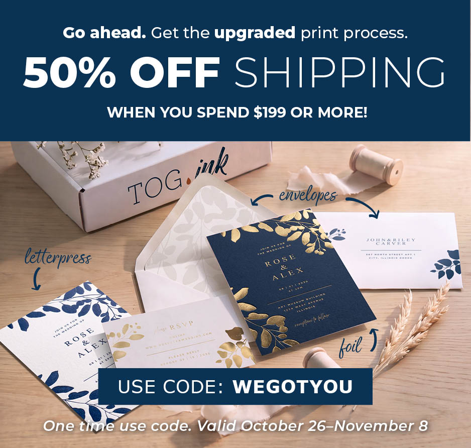 50% off shipping using promo code WEGOTYOU.