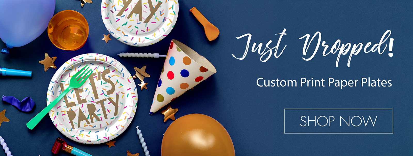 Custom print paper plates are shown with a 