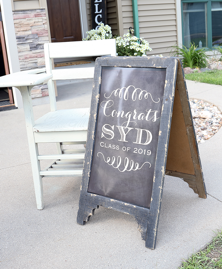 Chalkboard easel Congratulations Sign for graduate and party guests. 