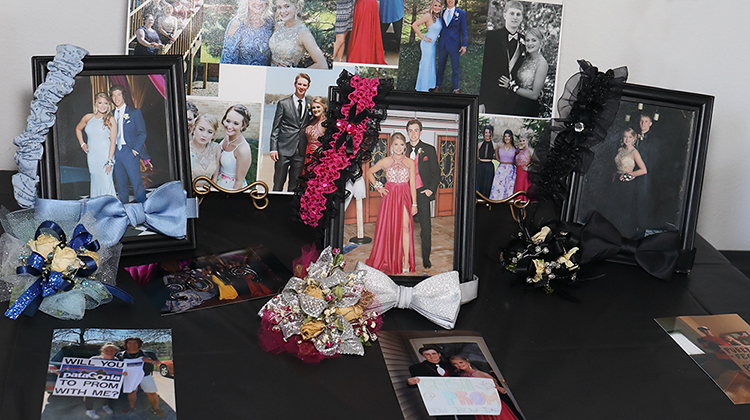 Graduation Party memories table with photos.