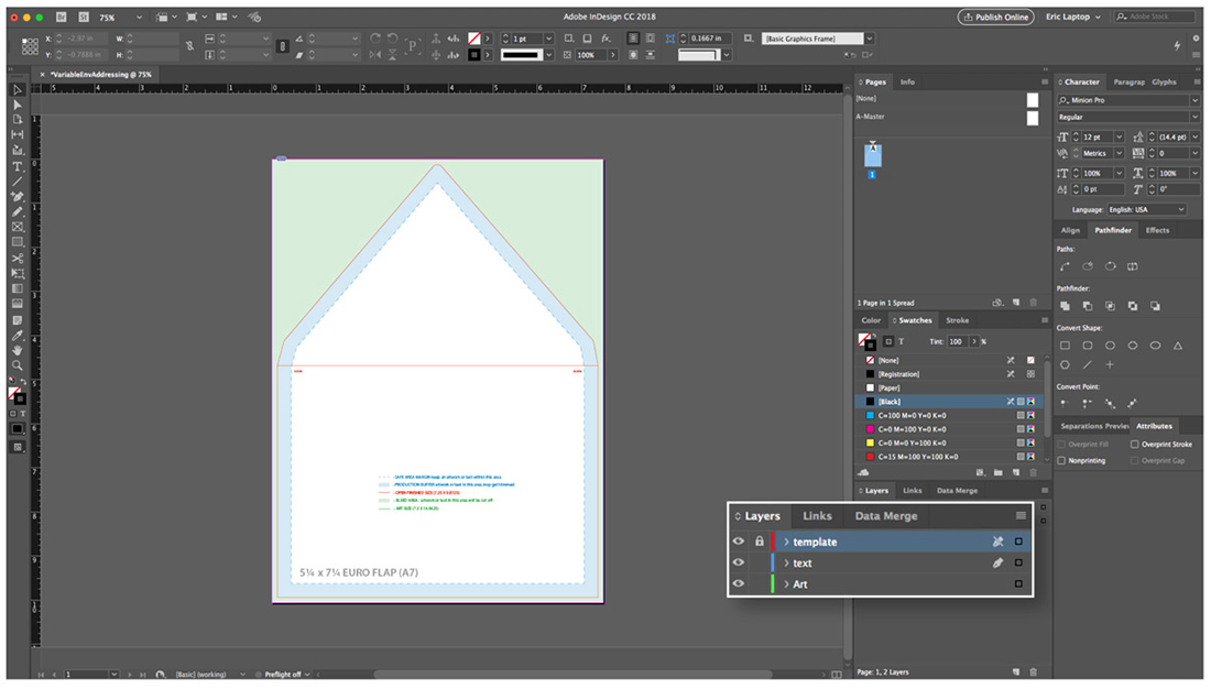 Screenshot of importing the template into InDesign. 