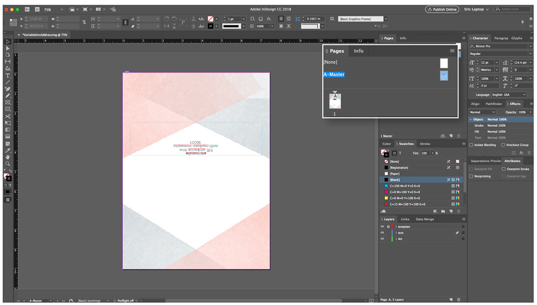 Screenshot of setting the art and/or text in InDesign. 