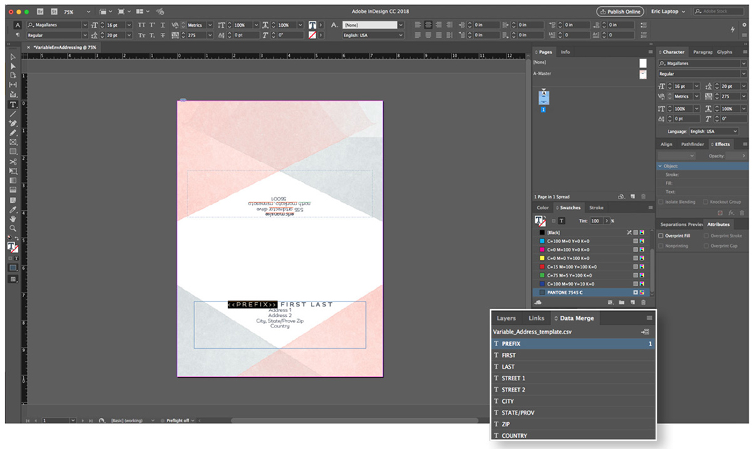 Screenshot of setting the variable in InDesign. 