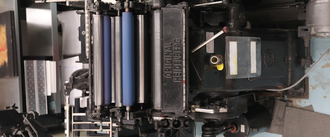 Photograph of a real Heidelberg press used for offset printing on stationery and envelopes. 