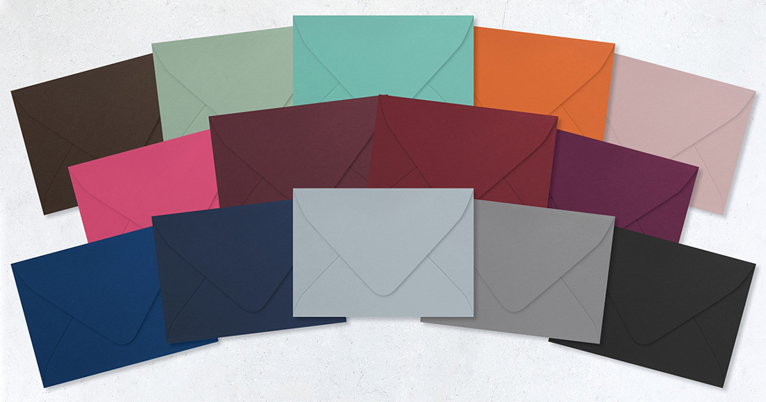 Several euro envelopes in different colors overlapping and arranged in arches. 