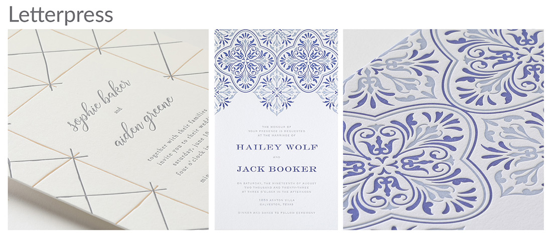 A collage of images showing patterns in letterpress printing and how the texture and detail is especially beautiful. 