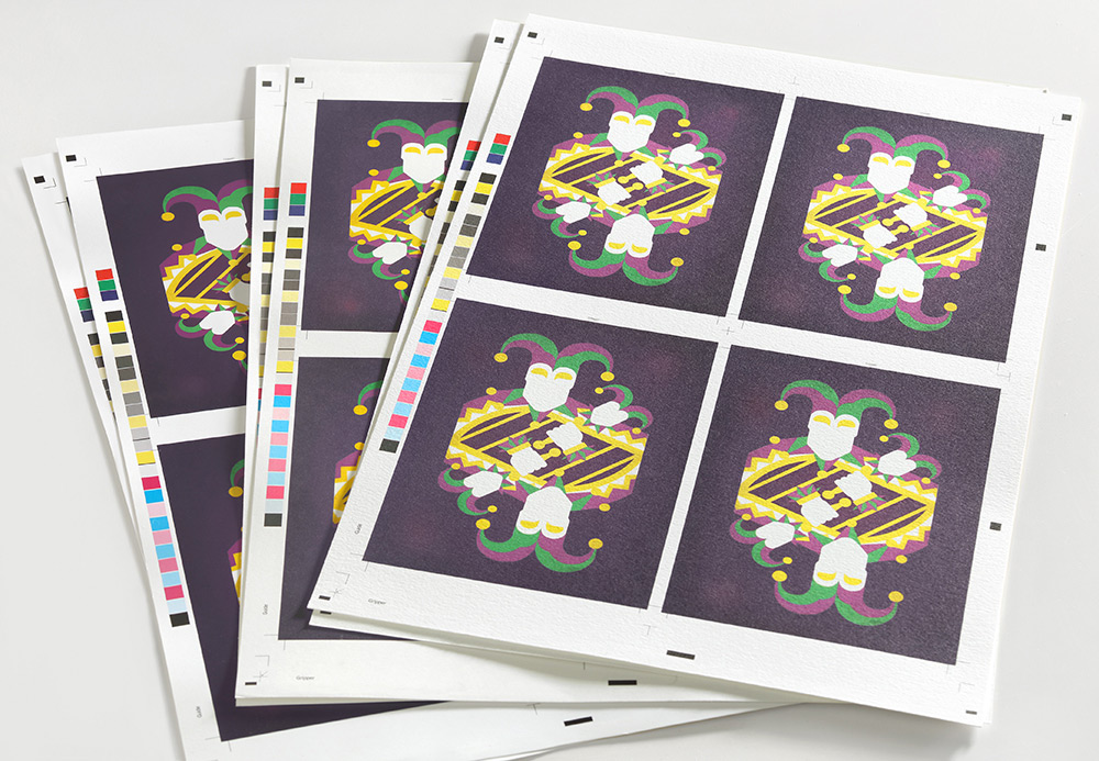 2-up sheets of digitally printed joker design for mardi gras invitations