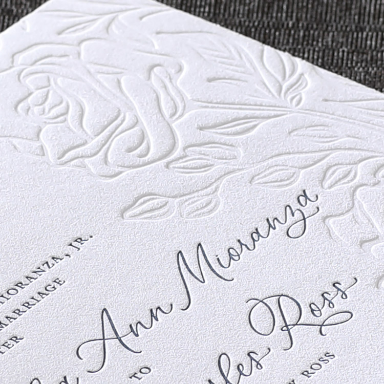 A closeup of flowers in blind letterpress to show the depth and detail of this classic print process. 