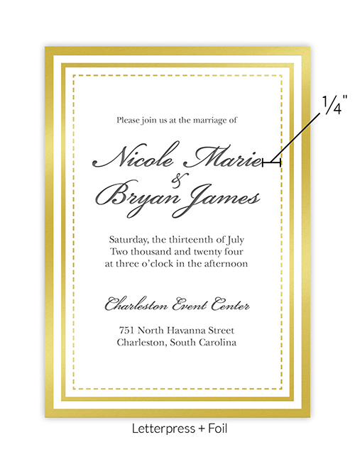 An image of wedding invitation artwork featuring a border with proper spacing for accurate registration.