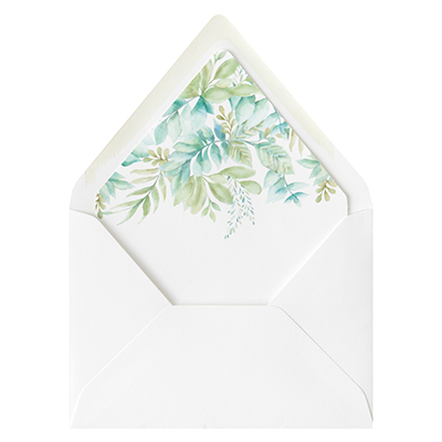 Euro flap envelope with liner featuring a custom printed greenery design.